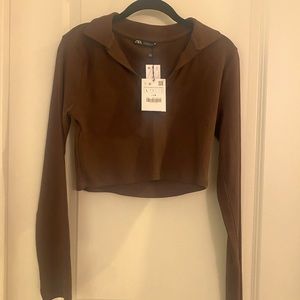 Zara brown size large cropped long-sleeved top